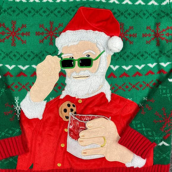 Blizzard Bay Sweater Mens Small Green Red Ugly Christmas Santa Cookie Knit Funny - Picture 2 of 8